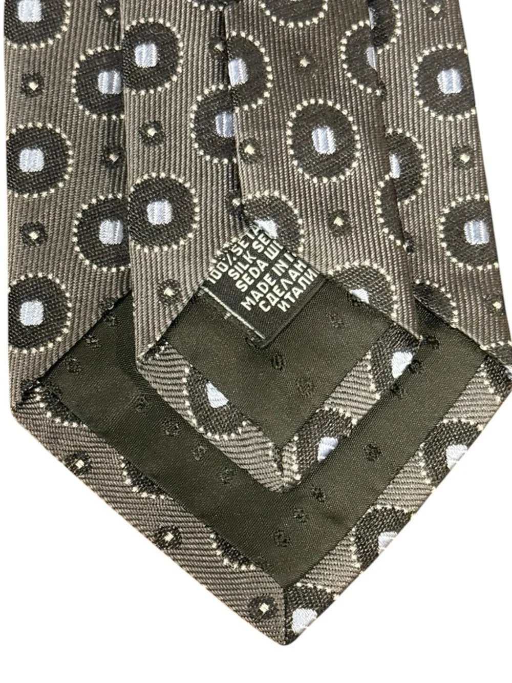 Hugo Boss Silk Tie Charcoal Gray Circle Medallion Geometric Made in Italy